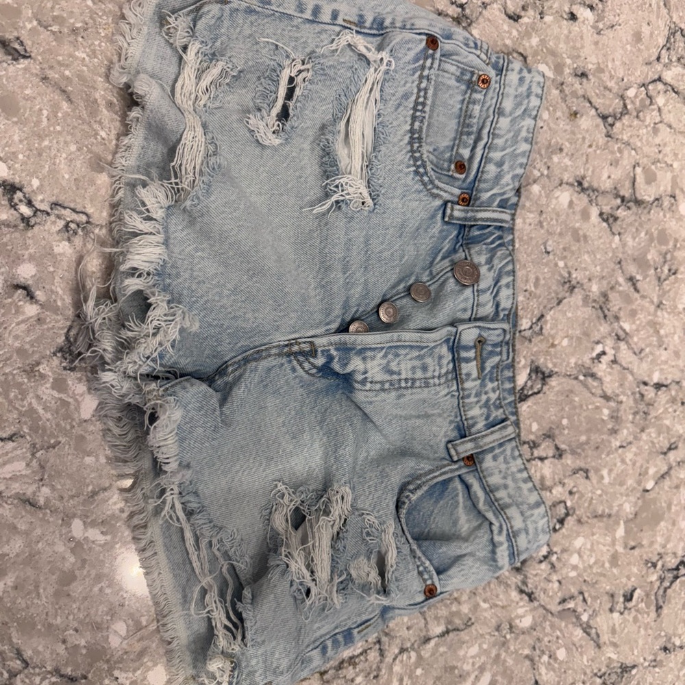 Distressed Light Blue Denim Shorts